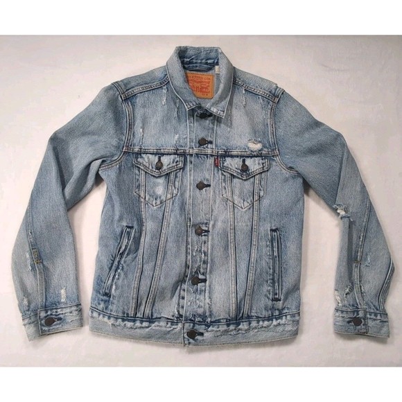 Levi's Denim Trucker Jacket Men's Small Blue Medium Wash Distressed S40116 - Picture 1 of 16